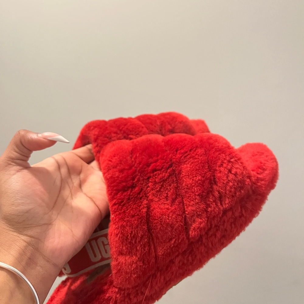 UGG Bold Red Fluffy Slippers